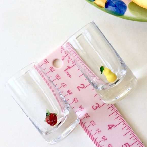 Set of 2 Shot Glasses with Handblown Fruit at Base - Picture 3 of 5